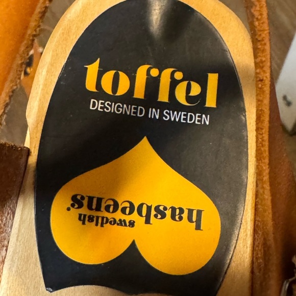 Swedish Hasbeens Brown Leather Wooden Clog Sandals Size 36 – Retro Boho Platform - Picture 9 of 10